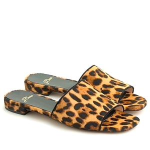 J Crew Abbie Leopard Slide Sandals Leopard Calf Hair, 8.5